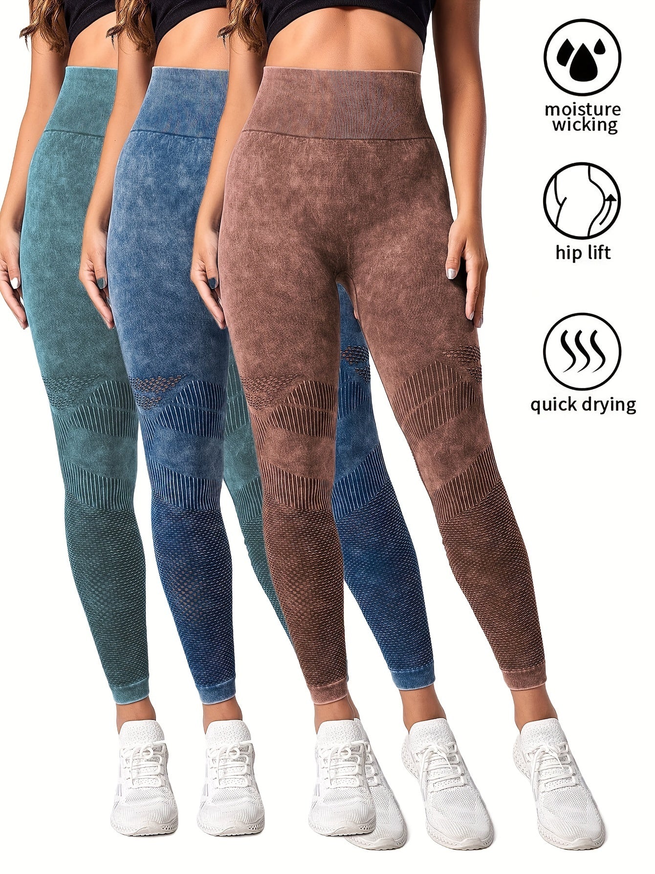 3 Pack Women's Seamless Washed Waistband Yoga Pants