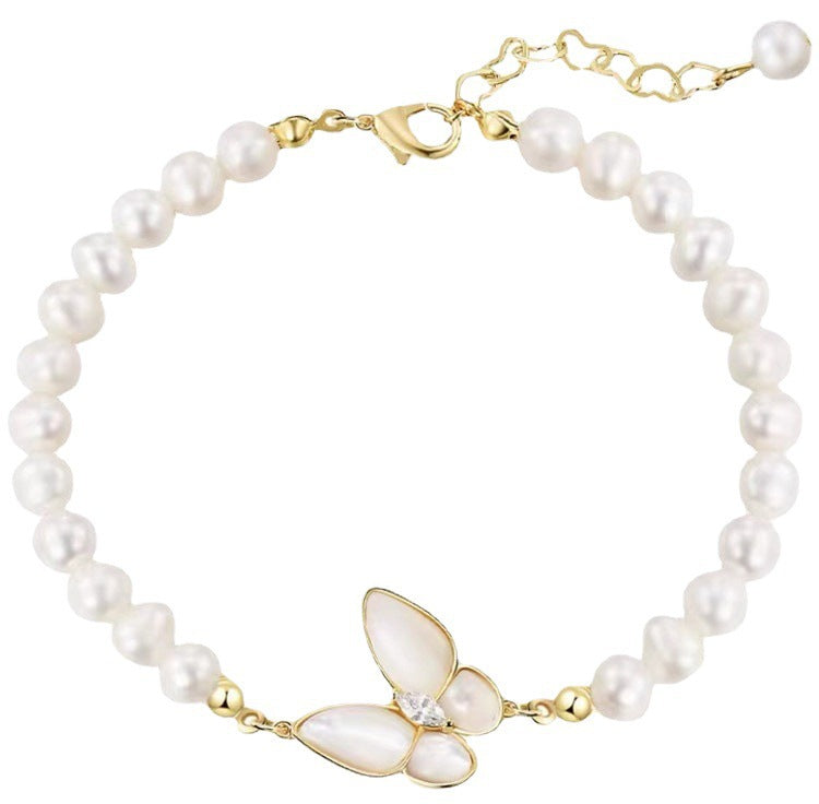 Shell Design Freshwater Pearl Butterfly Bracelet