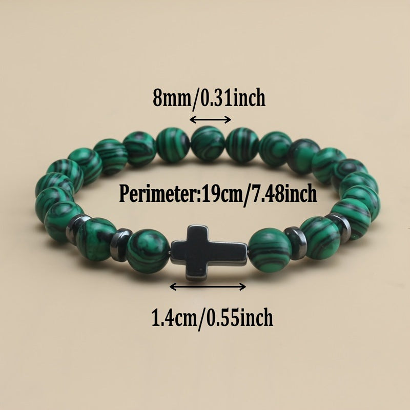 Cross Faith Color Malachite Beaded Bracelet
