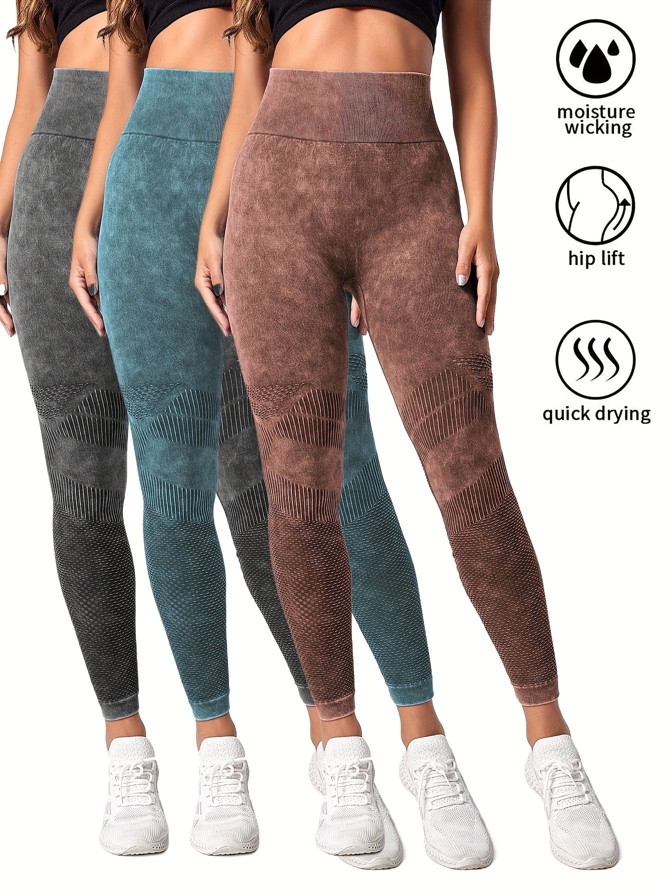 3 Pack Women's Seamless Washed Waistband Yoga Pants