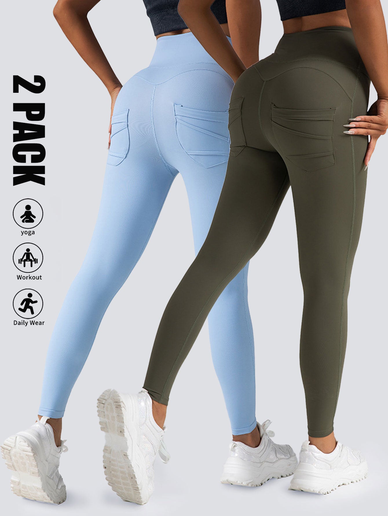 2 Pack High Waist Yoga Pants With Pockets