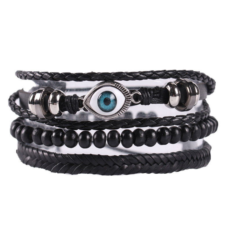 Braided leather cord brown evil eye bracelet