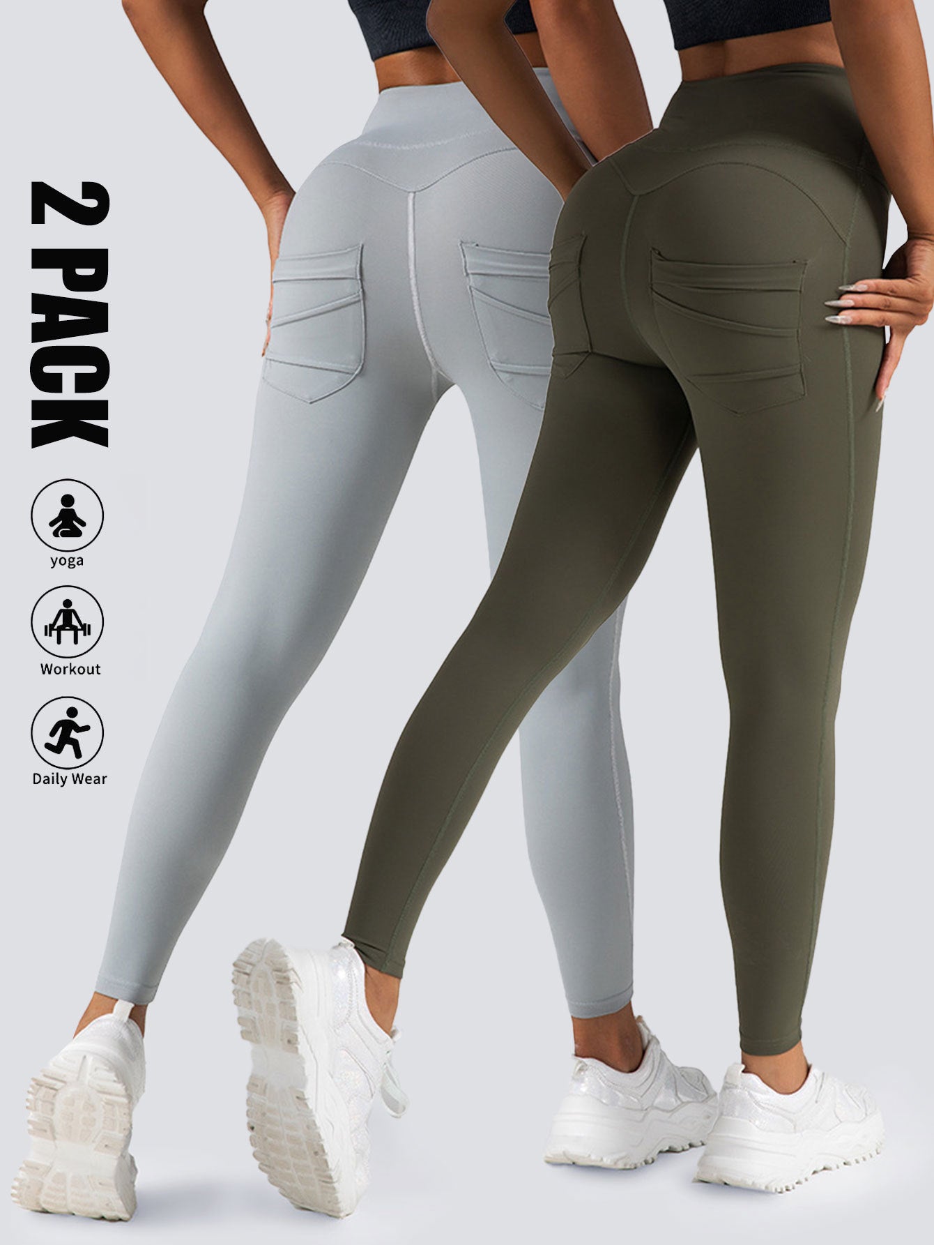 2 Pack High Waist Yoga Pants With Pockets