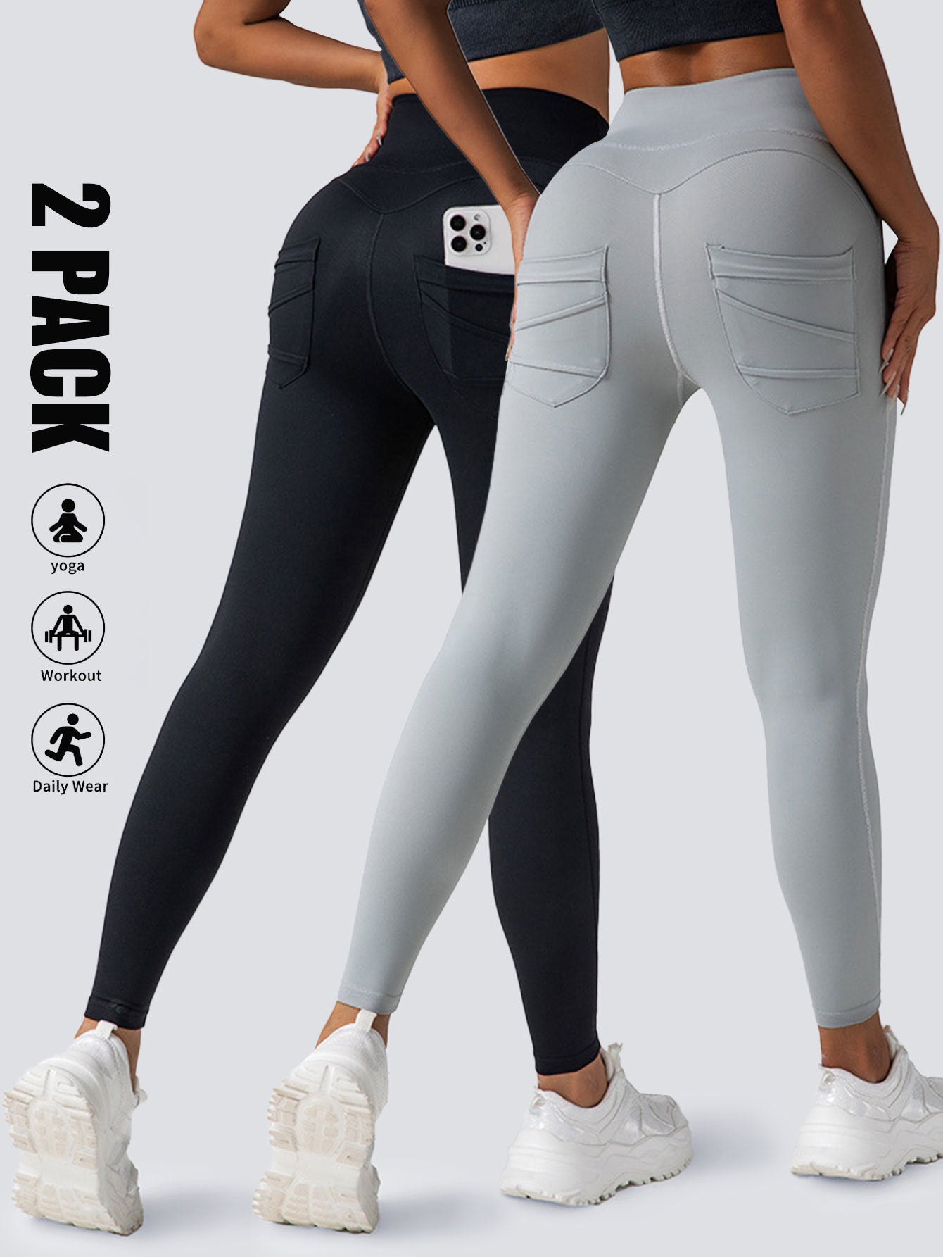 2 Pack High Waist Yoga Pants With Pockets
