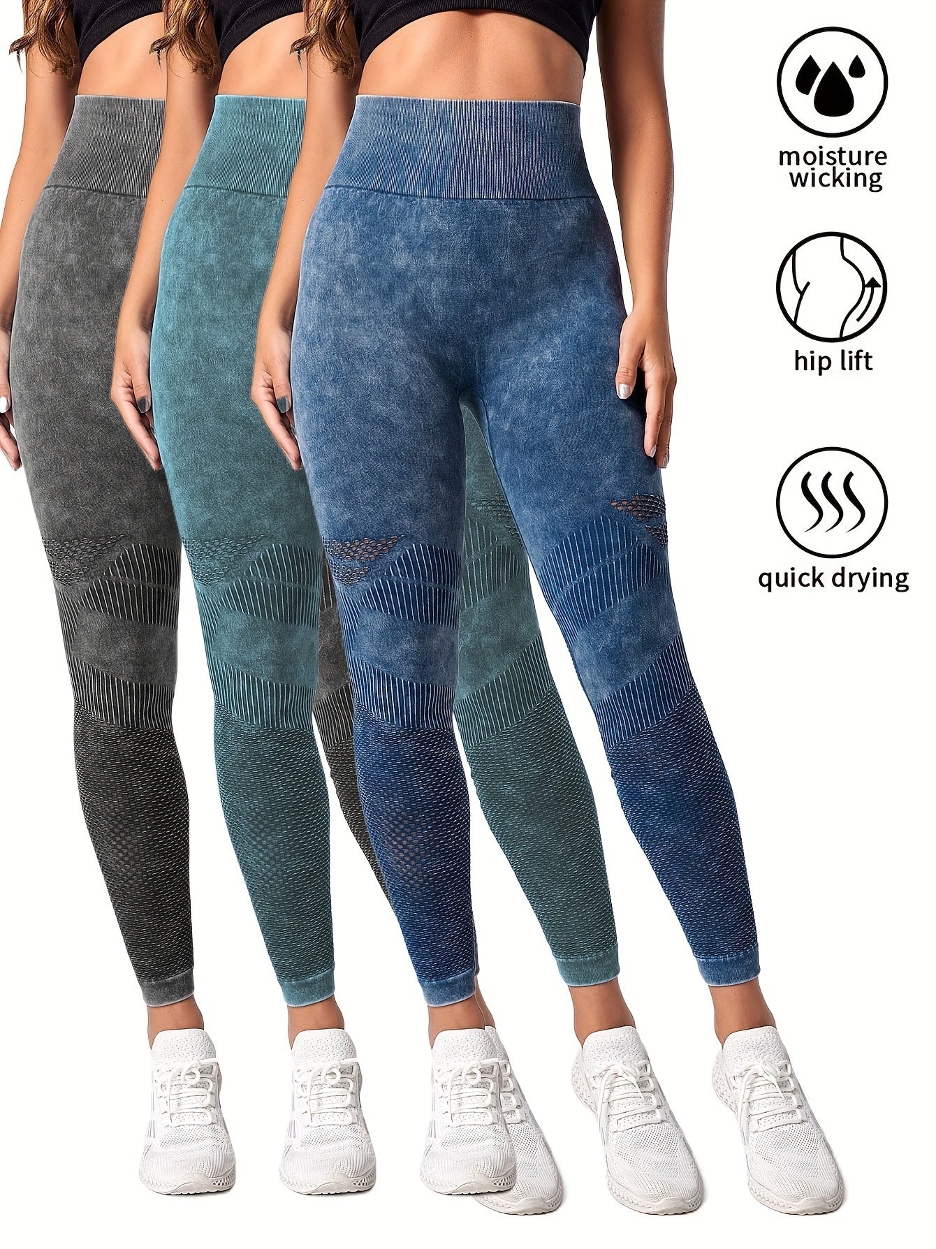 3 Pack Women's Seamless Washed Waistband Yoga Pants