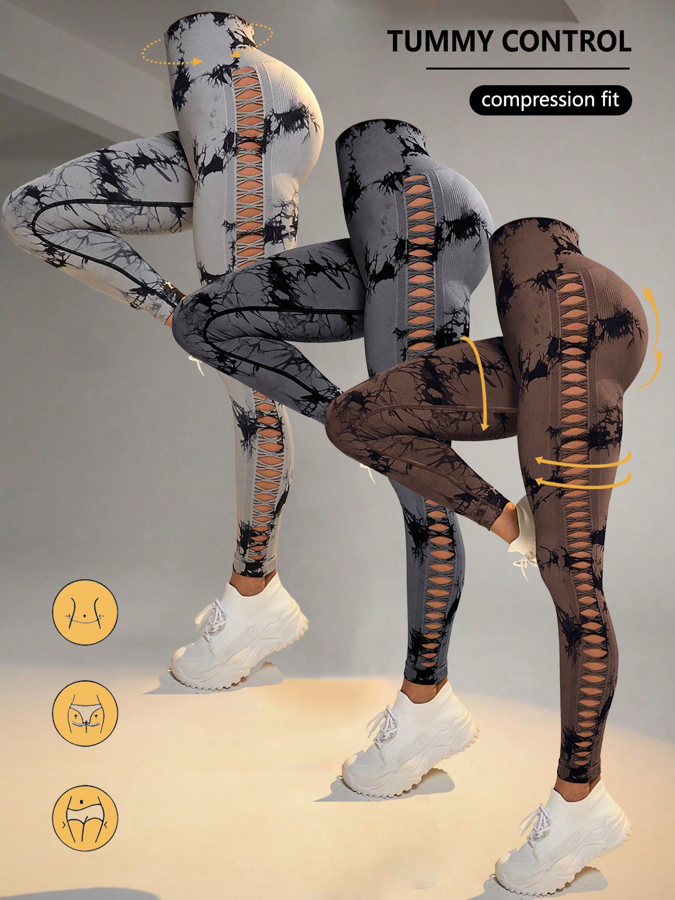 3 Pack Tie-Dye Cutout Yoga Pants