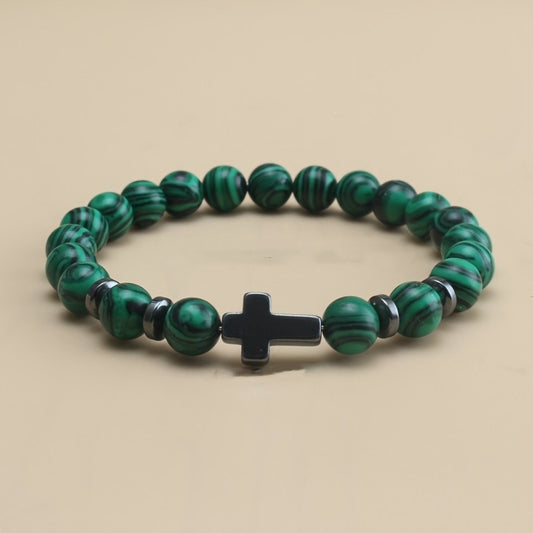 Cross Faith Color Malachite Beaded Bracelet