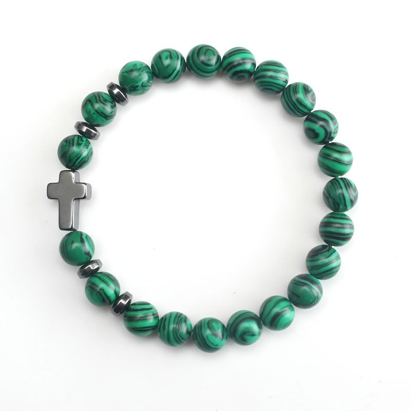 Cross Faith Color Malachite Beaded Bracelet