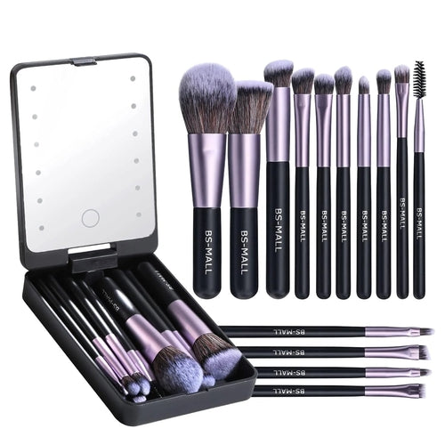 BS-Mall 14 pcs. Makeup Brush Set with Mini LED Light Mirror