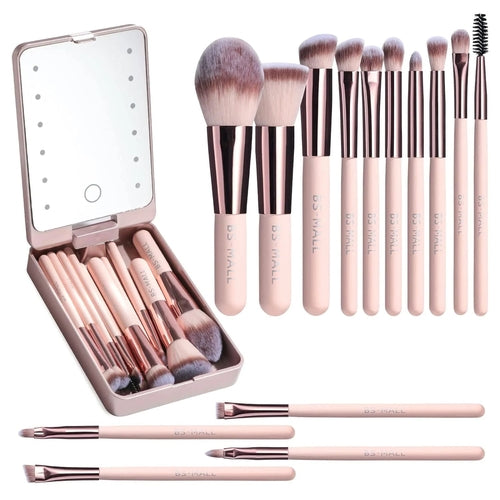 BS-Mall 14 pcs. Makeup Brush Set with Mini LED Light Mirror