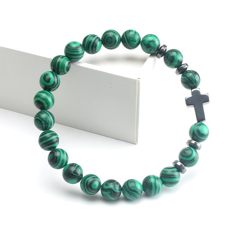Cross Faith Color Malachite Beaded Bracelet