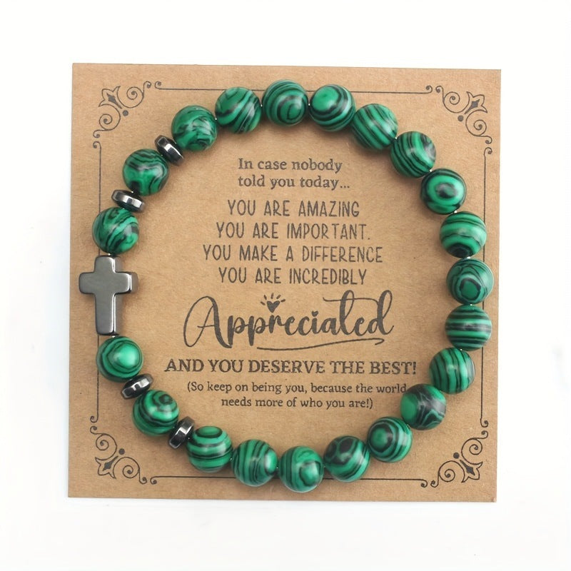 Cross Faith Color Malachite Beaded Bracelet