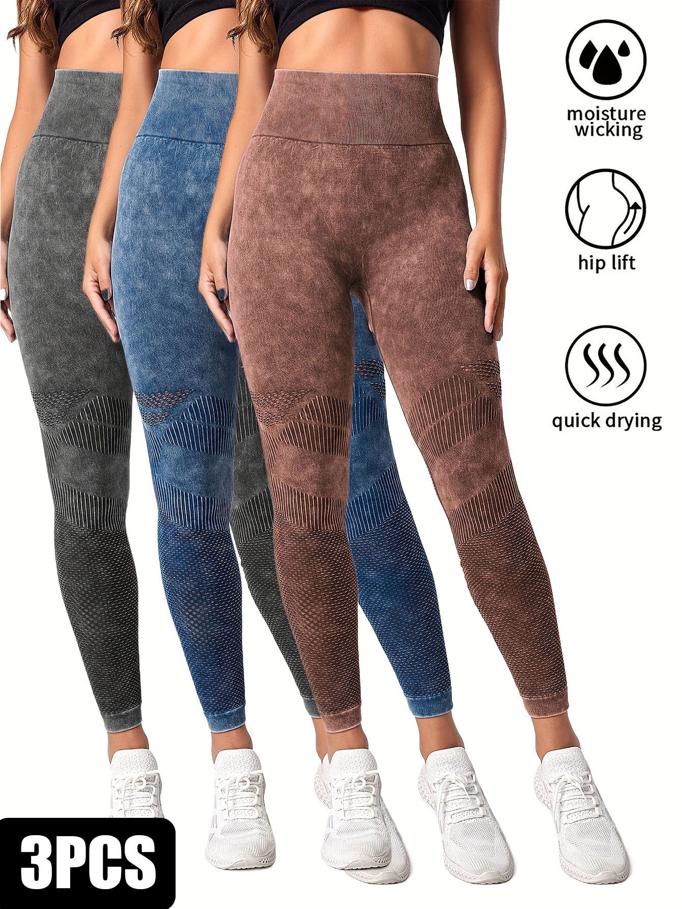 3 Pack Women's Seamless Washed Waistband Yoga Pants